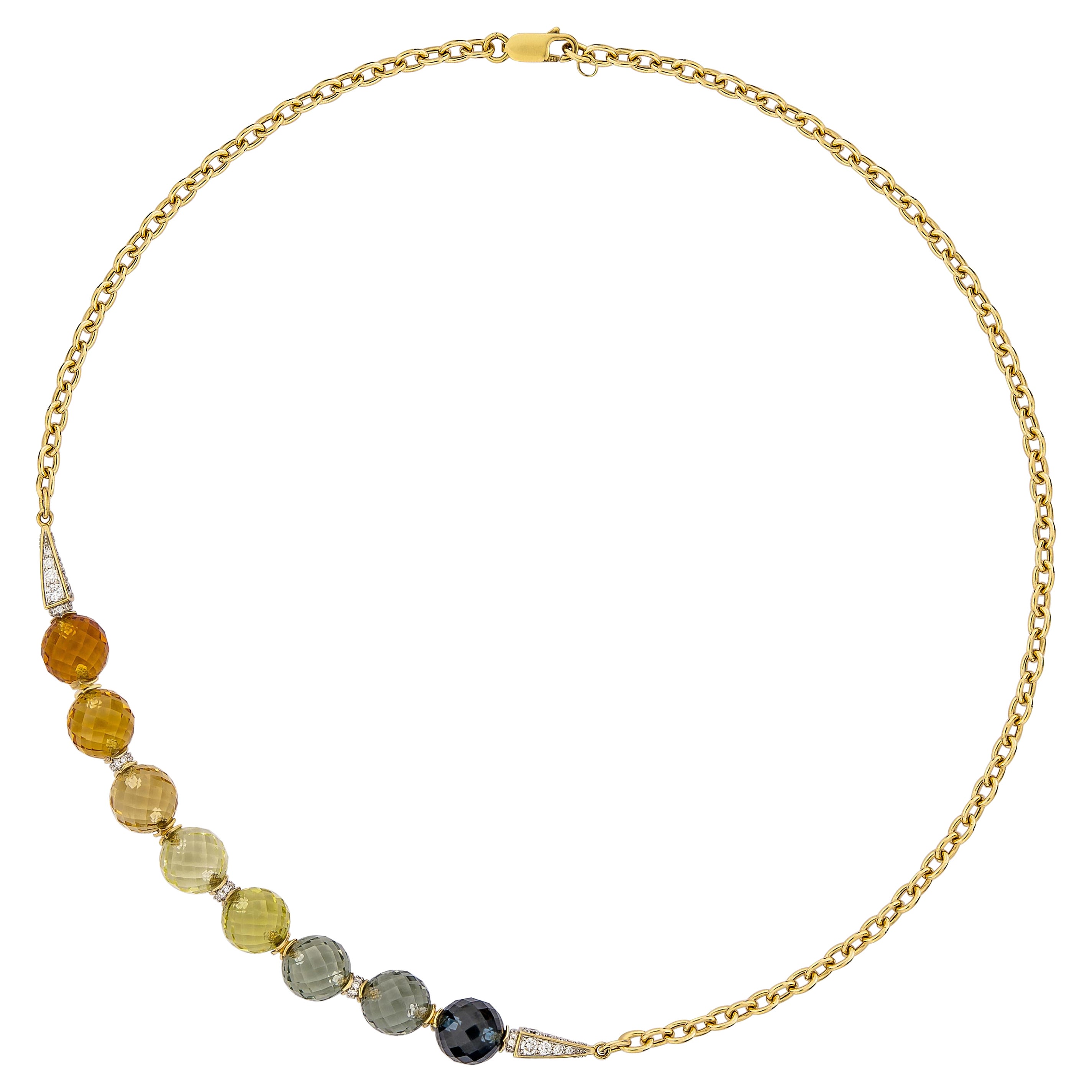 Multi Gemstone Beads Twilight Necklace in 18 Karat Yellow Gold For Sale