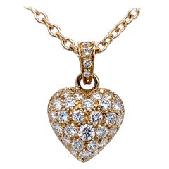 Cartier Original 1990 White Diamond 18 Karat Yellow Gold Heart Pendant Necklace