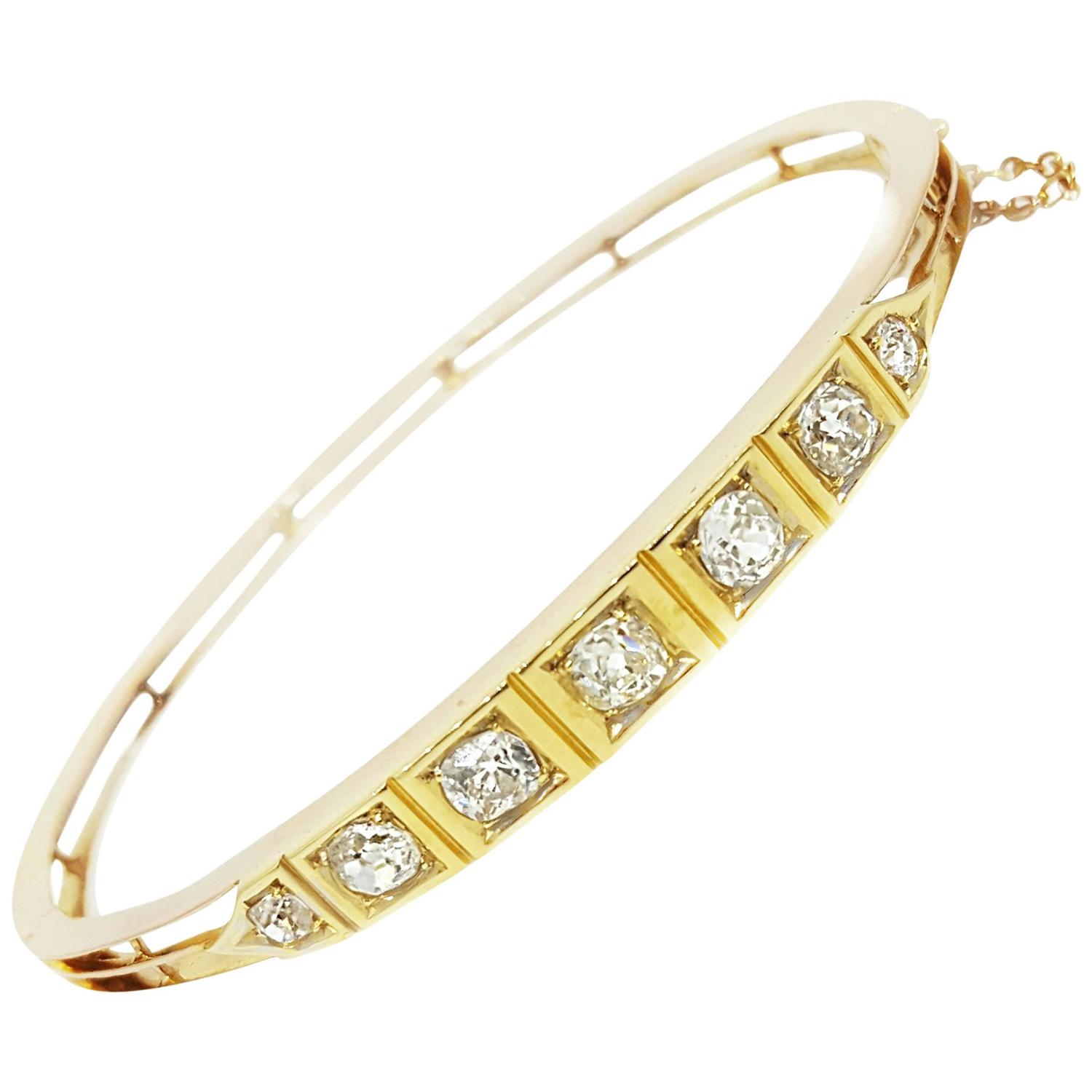 Antique Diamond Gold Bangle Bracelet at 1stdibs
