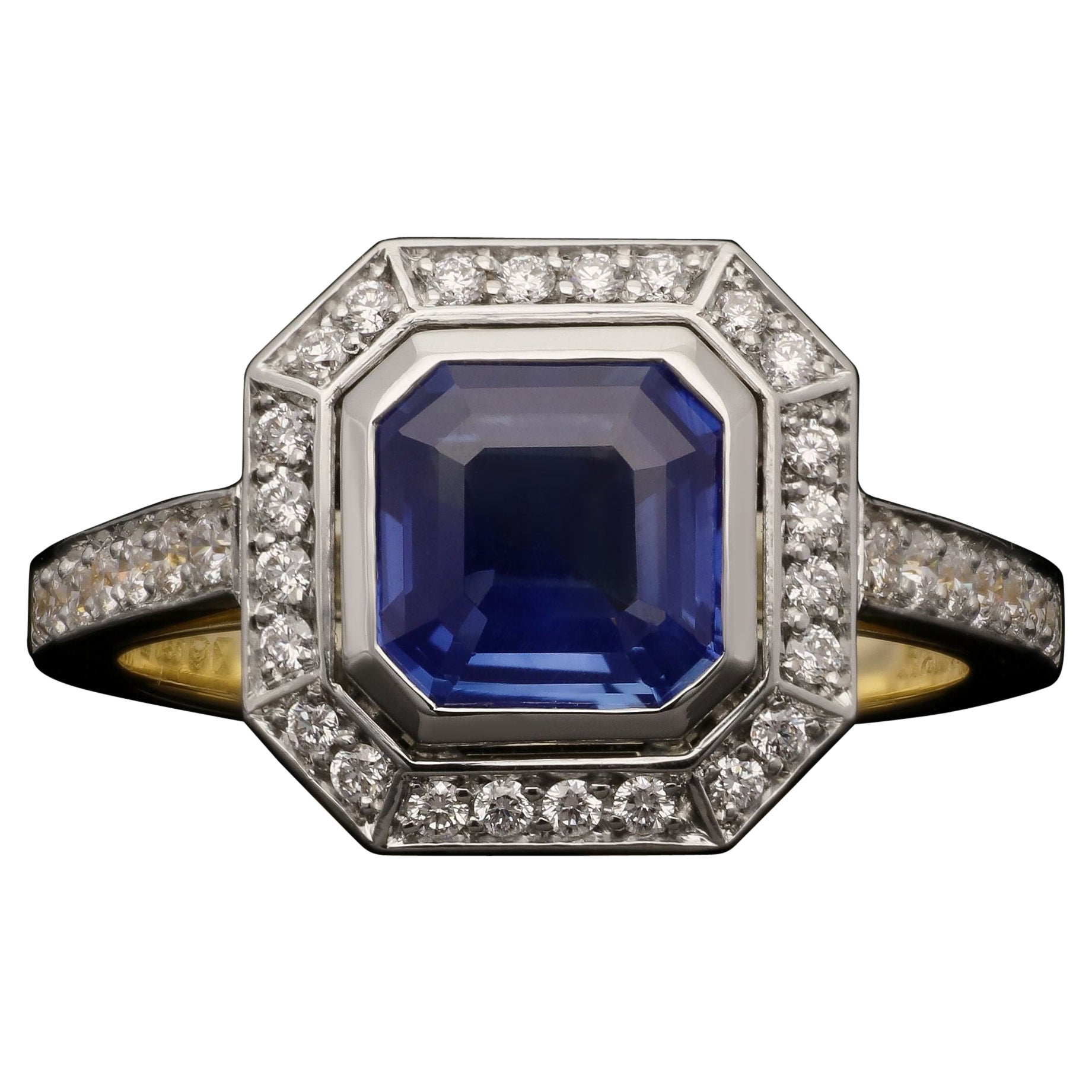 Hancocks 1.59ct Octagonal Sapphire And Diamond Cluster Ring Contemporary For Sale