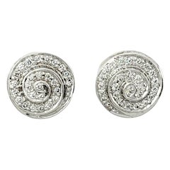 Boucles d'oreilles Pierce en or blanc 14 carats avec diamant rond, pavé, cercle et tourbillon