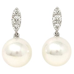 Mikimoto Morning Dew South Sea Pearl and Diamond Dangle Earrings 18 Karat Gold