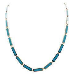 Turquoise Gem Yellow Gold Link Chain Necklace