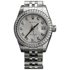 Rolex Ladies Stainless Steel Datejust Factory Diamond Dial and Bezel Wristwatch