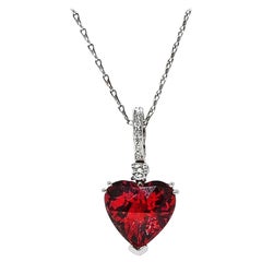 Kurt Wayne 1990's Diamond Rubellite Tourmaline 18 Karat White Gold Heart Necklae