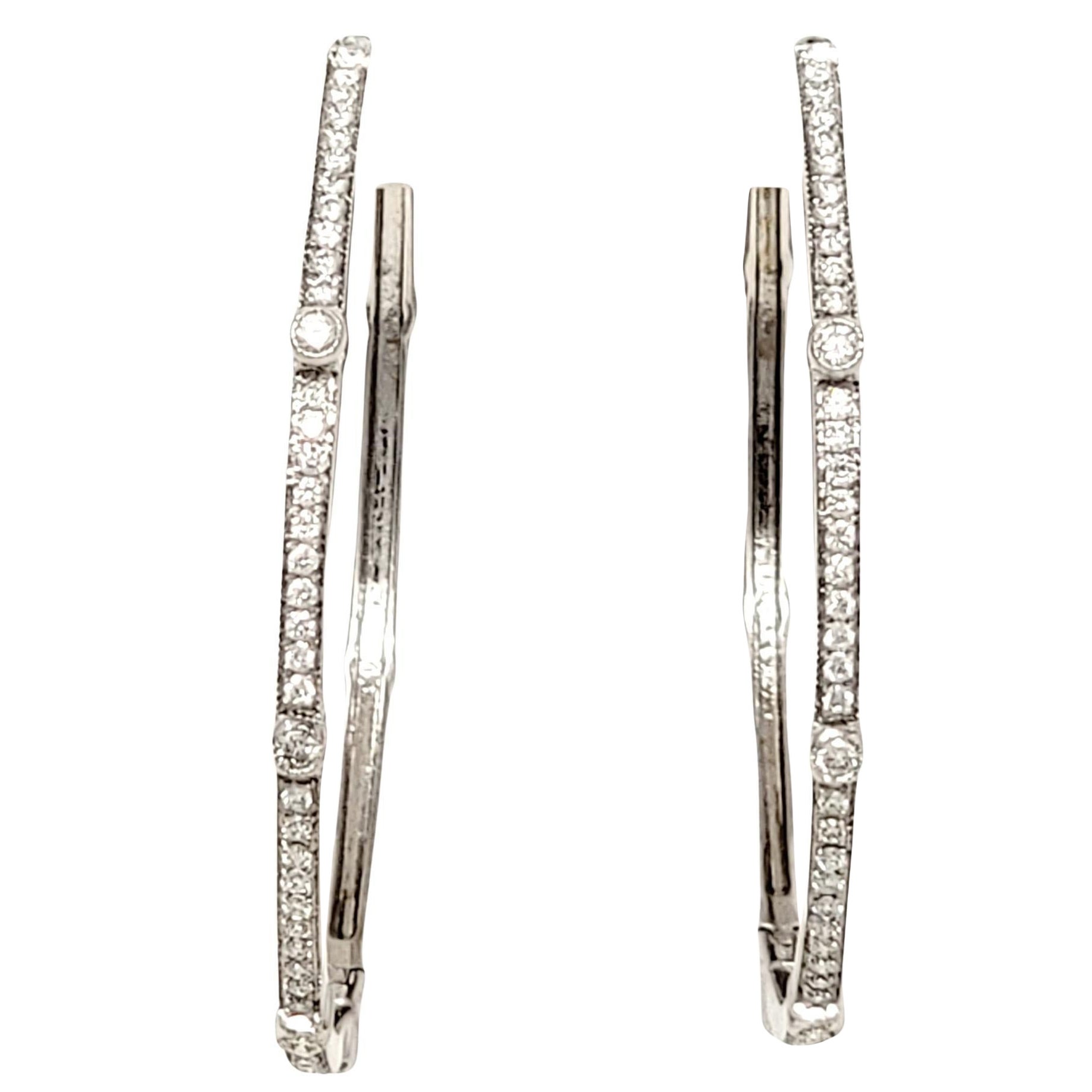 .75 Carats Total Round Diamond Station Hoop Earrings 18 Karat White Gold