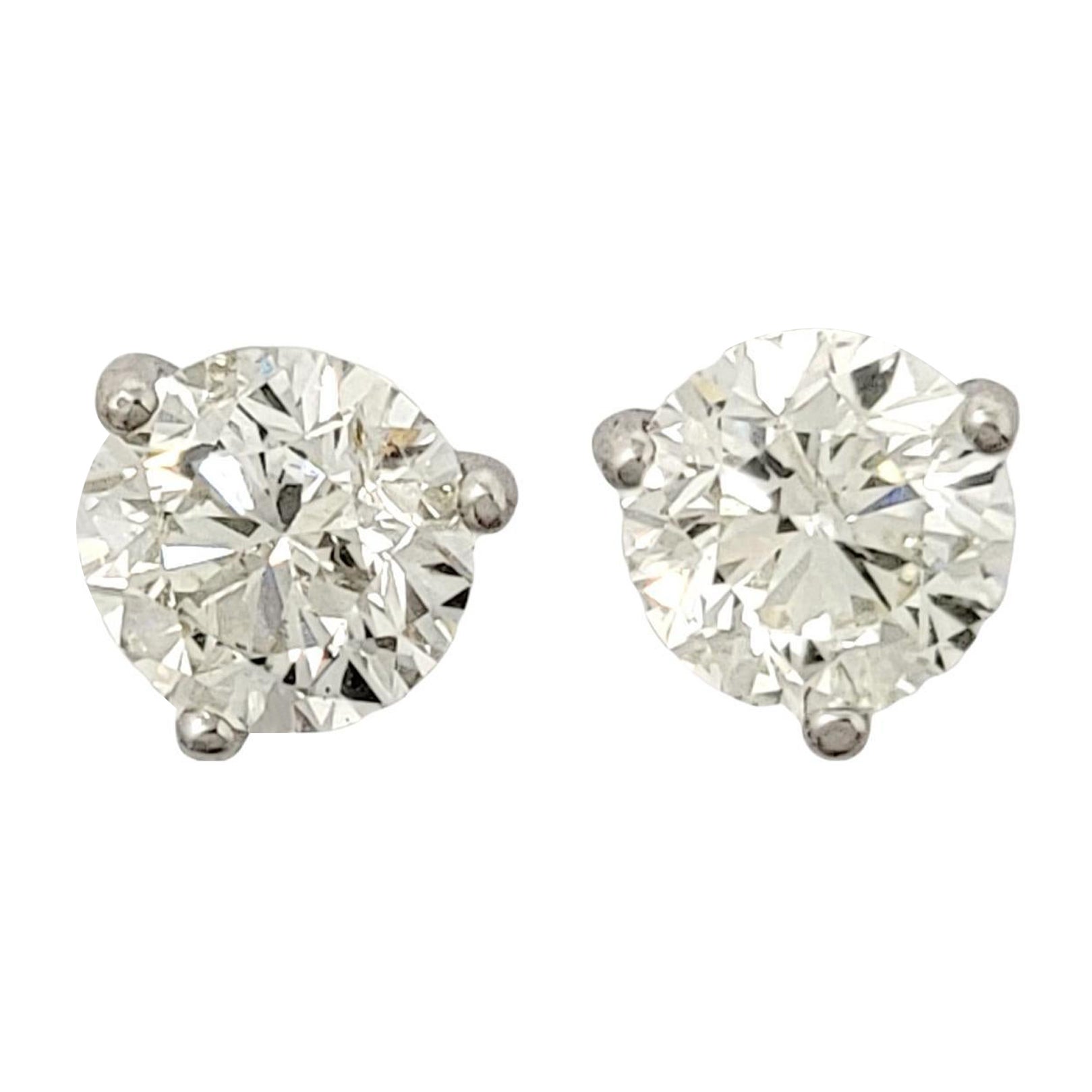 1.96 Carats Total Round Brilliant Solitaire Diamond Stud Earrings in White Gold