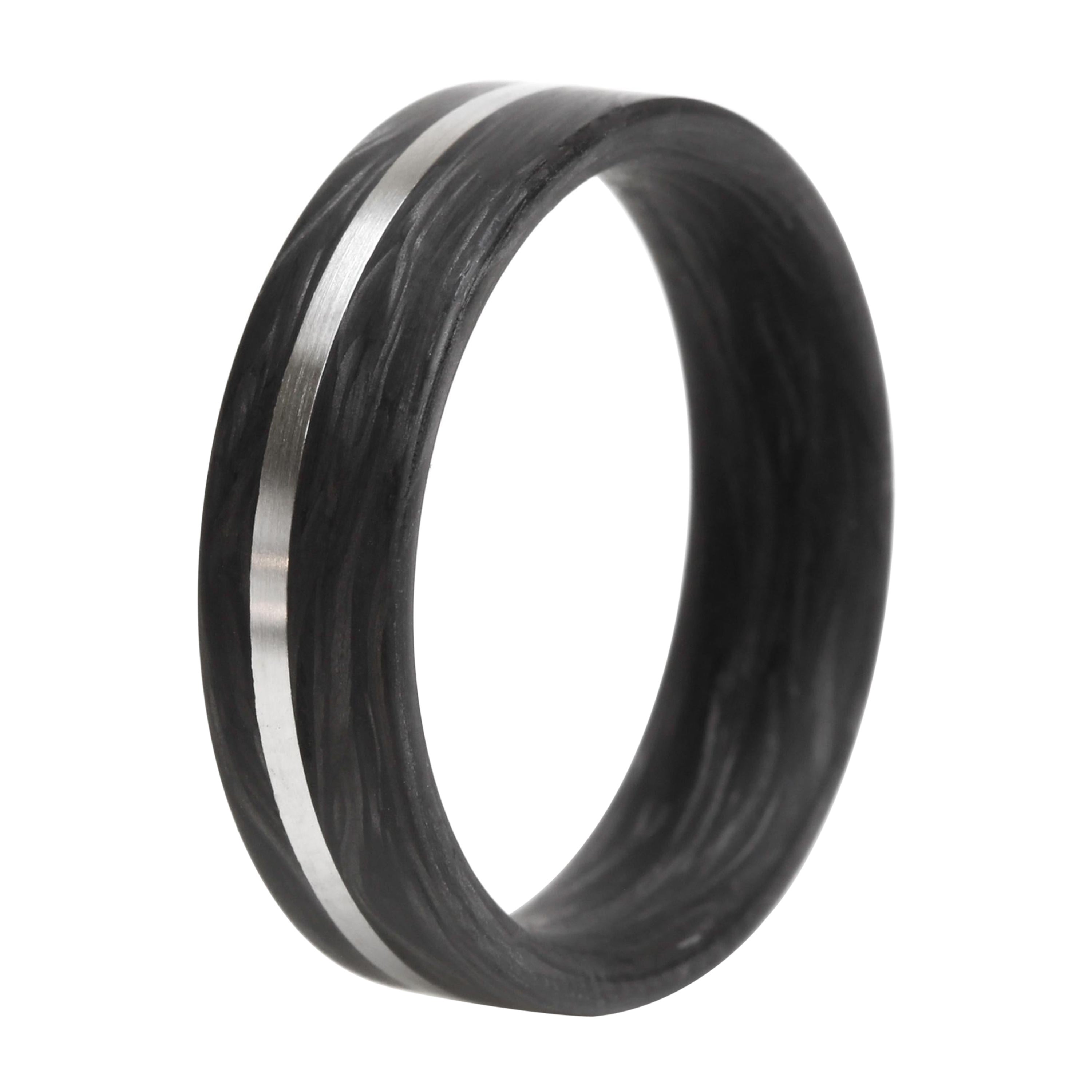 The Alton: Forged Carbon Fiber with Titanium Inlay 6mm Comfort Fit Wedding Band