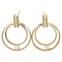 Gauthier Diamond Double Circle Pierced Earrings in 14 Karat Yellow Gold