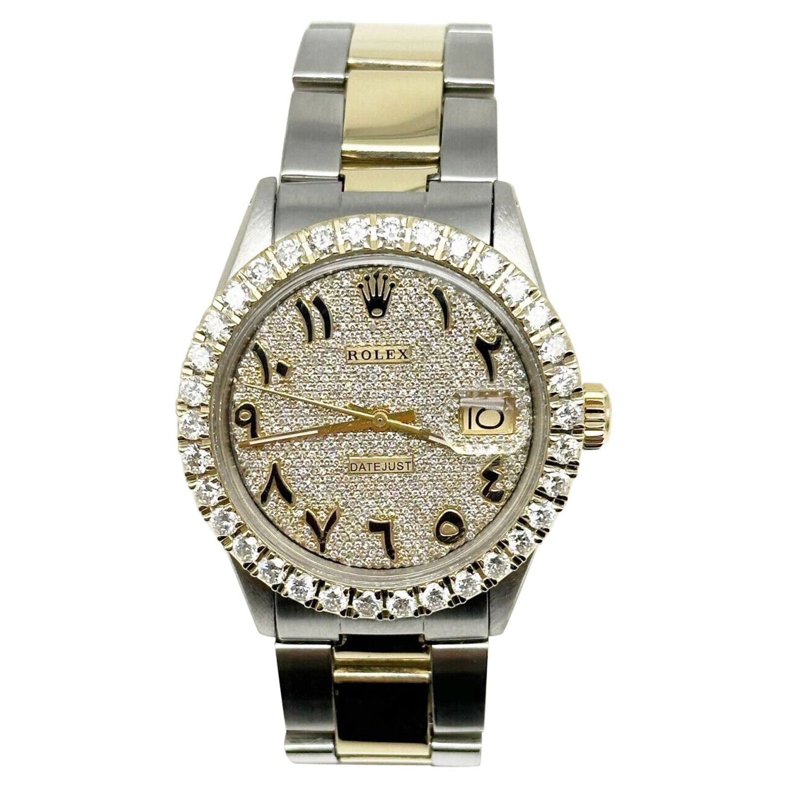 Rolex Datejust 1500 Diamond Arabic Dial Diamond Bezel 18K Yellow Gold Steel For Sale