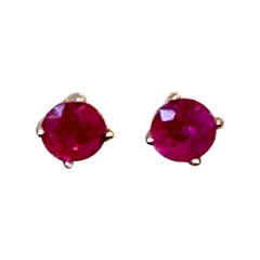 1 Carat  Solitaire Natural Ruby Earrings 4 Prongs Screw Back 14 Karat White Gold