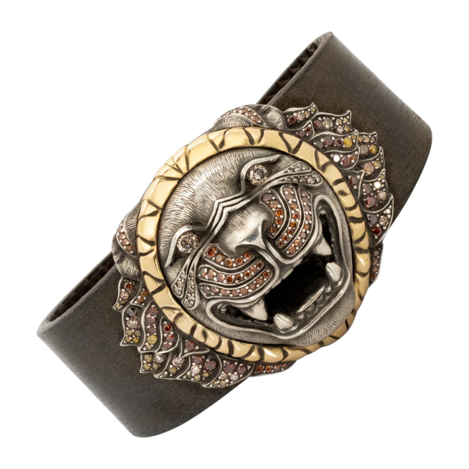 Taru Jewelry Bracelet lion en or jaune et argent avec diamants