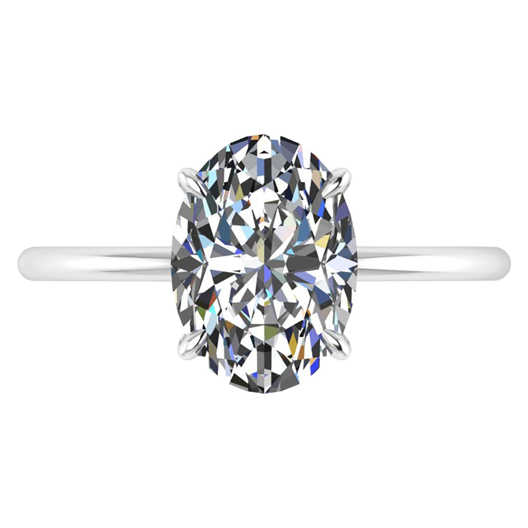 Bague de fiançailles en platine 950 avec diamant ovale de 2,01 carats certifié par le GIA et sertissage fin