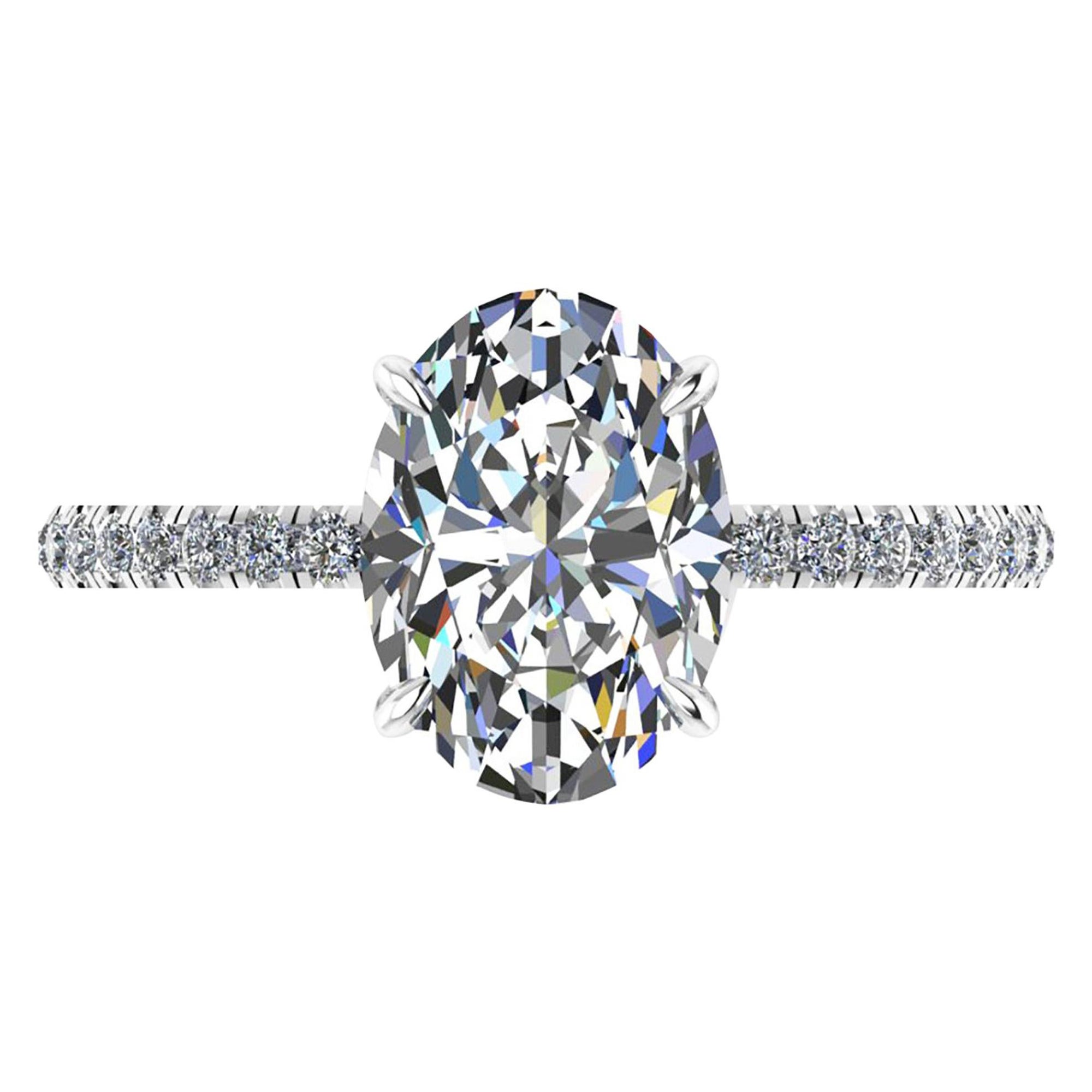 Bague de fiançailles en platine 950 avec pavé de diamants ovales de 2,01 carats, certifiée par le GIA. en vente