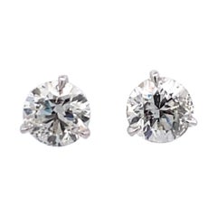 Diamond Stud Earrings 3.09 Carats J-K I1 18 Karat White Gold Champagne Setting