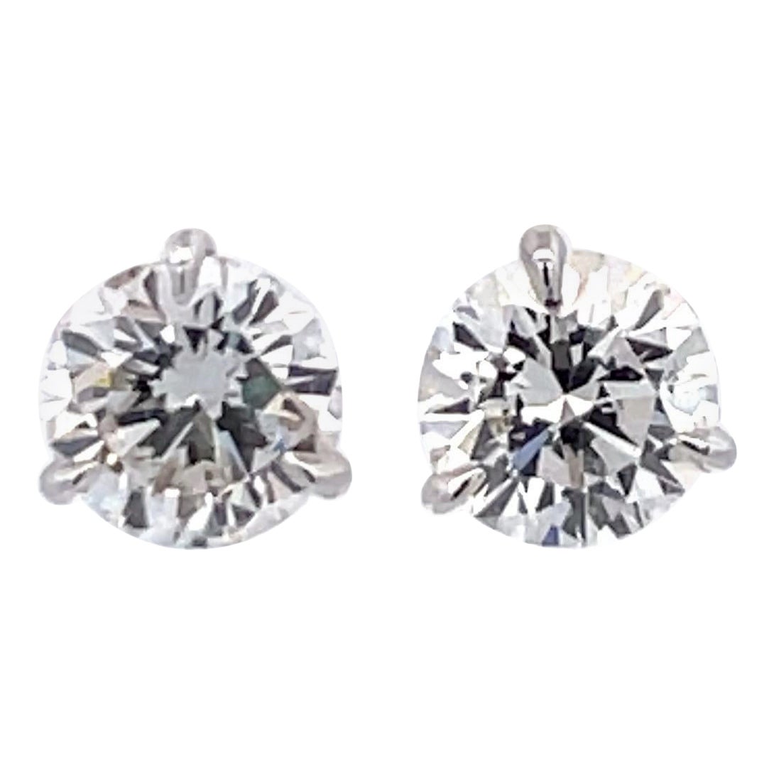 GIA Certified Diamond Stud Earrings 3.04 Carats H-I I1 18 Karat White Gold For Sale