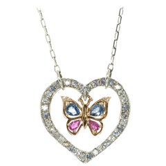 Taru Jewelry Heart and Butterfly Sapphire Ruby Rose Gold Silver Necklace