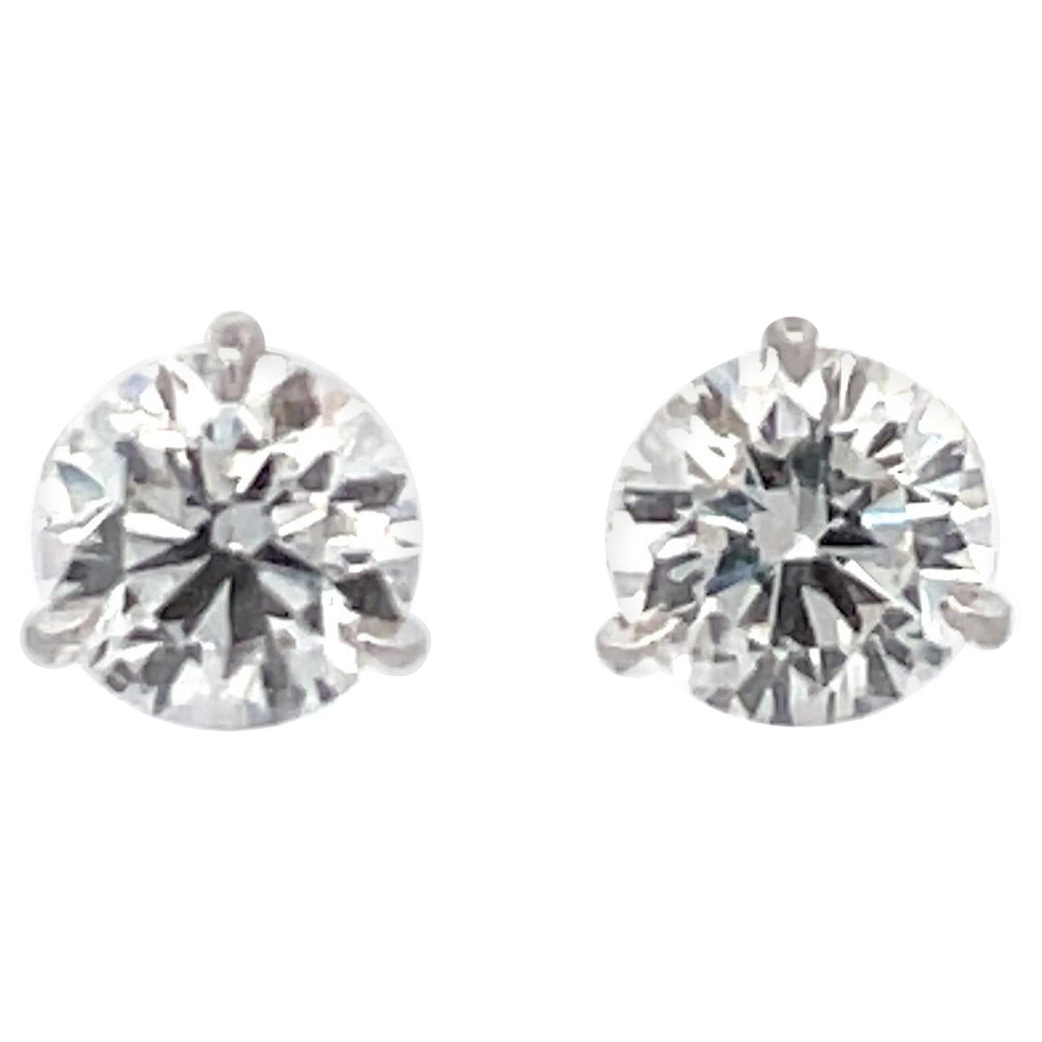 Certified Diamond Stud Earrings 3.01 Carats E-F SI2-I1 18 Karat White Gold