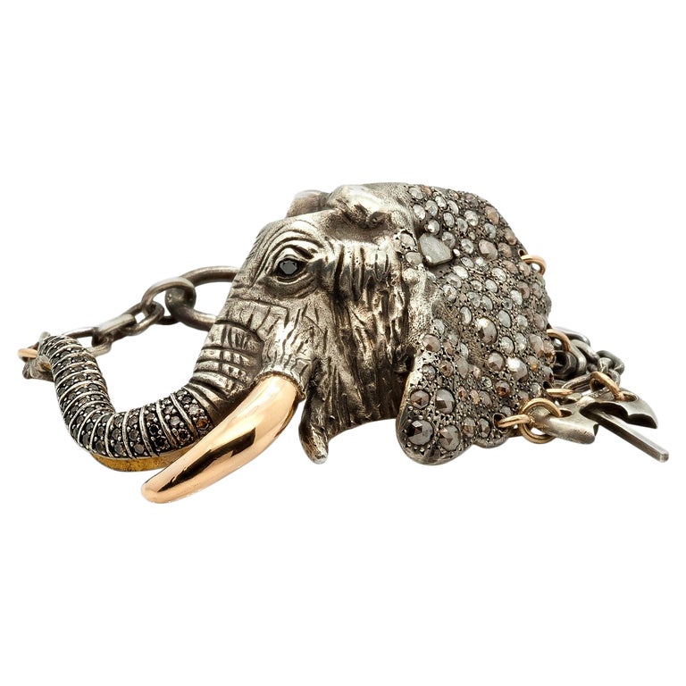 Taru Jewelry Elephant Diamond Rose and Yellow Gold Silver Bracelet For