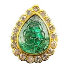 zertifizierter Art Deco 11,46 Karat geschnitzter Smaragd-Diamant-Cocktail-Verlobungsring