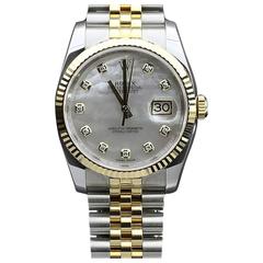 Rolex Yellow Gold Stainless Steel Diamond DateJust Automatic Wristwatch 116233