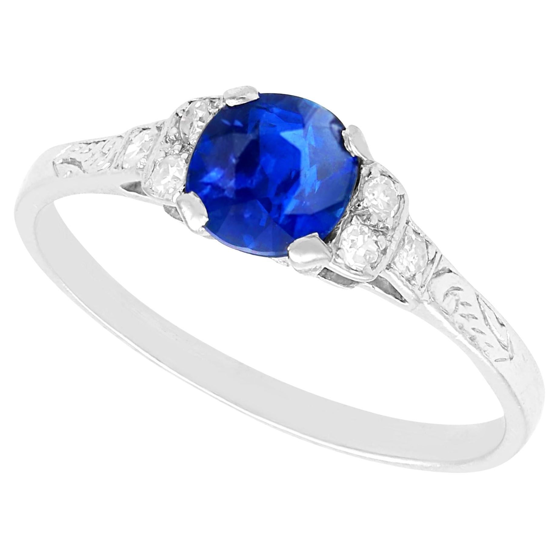 Antique 0.88ct Sapphire and Diamond Platinum Dress Ring For Sale