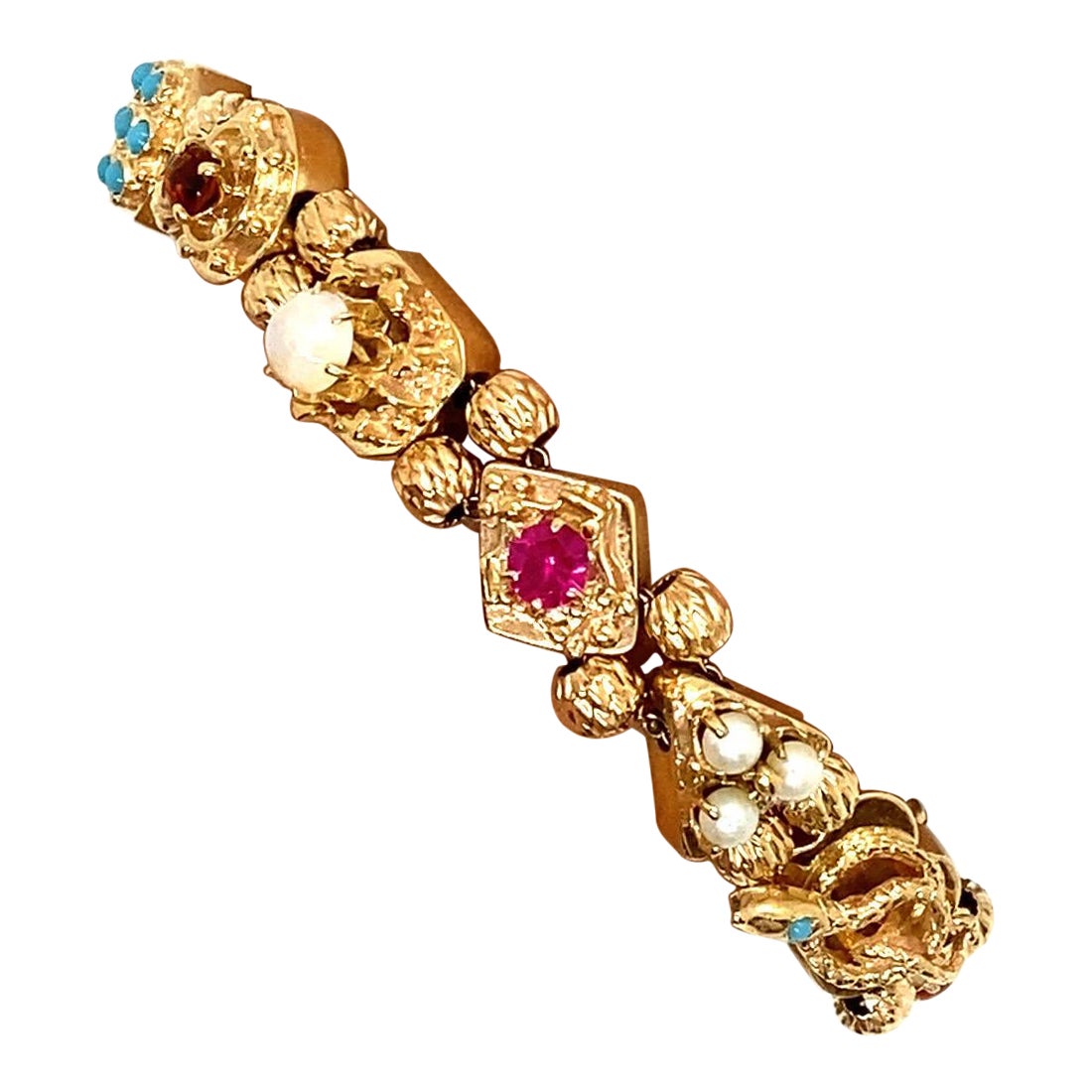 Bracelet à breloques coulissant vintage en or jaune 14 carats  en vente