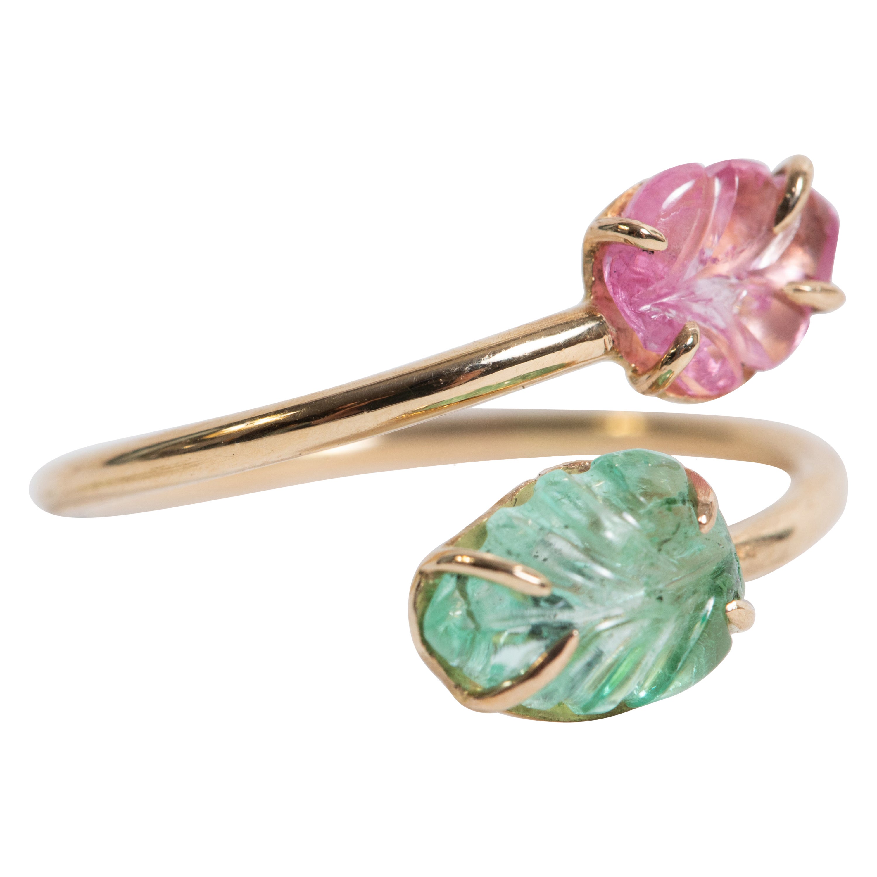 Engraved Emerald and Spinel Leaves You and Me Ring by Marion Jeantet