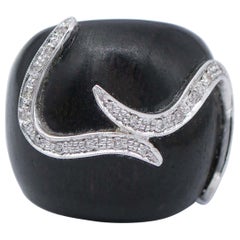 Retro Ebony, Diamonds, 14 Karat White Gold Band Ring