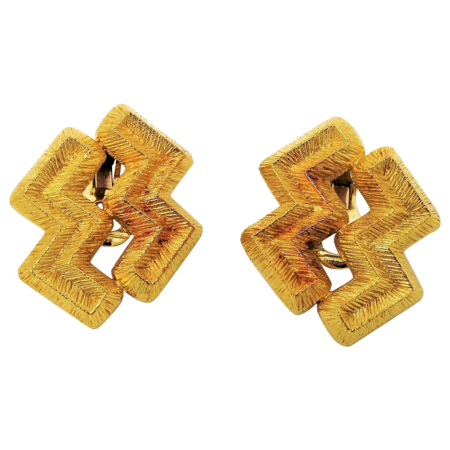 Mapamenos Natepas 18 Karat Yellow Gold Zig Zag Clip-On Earrings For Sale