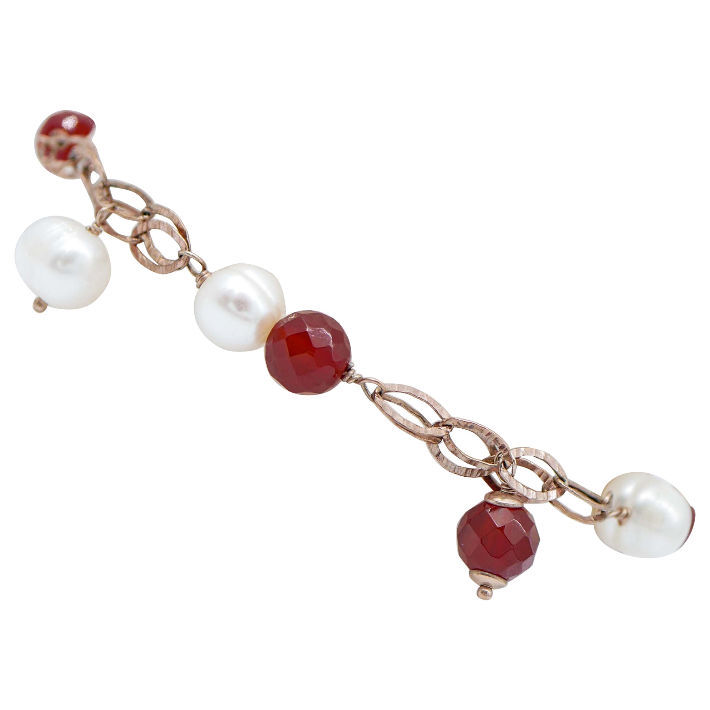 Carnelian, Pearls, Retrò Bracelet For Sale