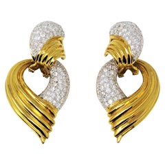 2.95 Carats Total Pave Diamond Door Knocker Non-Pierced Earrings 18K Yellow Gold