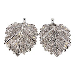 Aaron Henry Diamond Maple Leaf Pierced Earrings 18 Karat White Gold