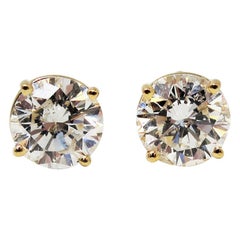 2.11 Carat Total Round Solitaire Diamond Stud Earrings in 14 Karat Yellow Gold
