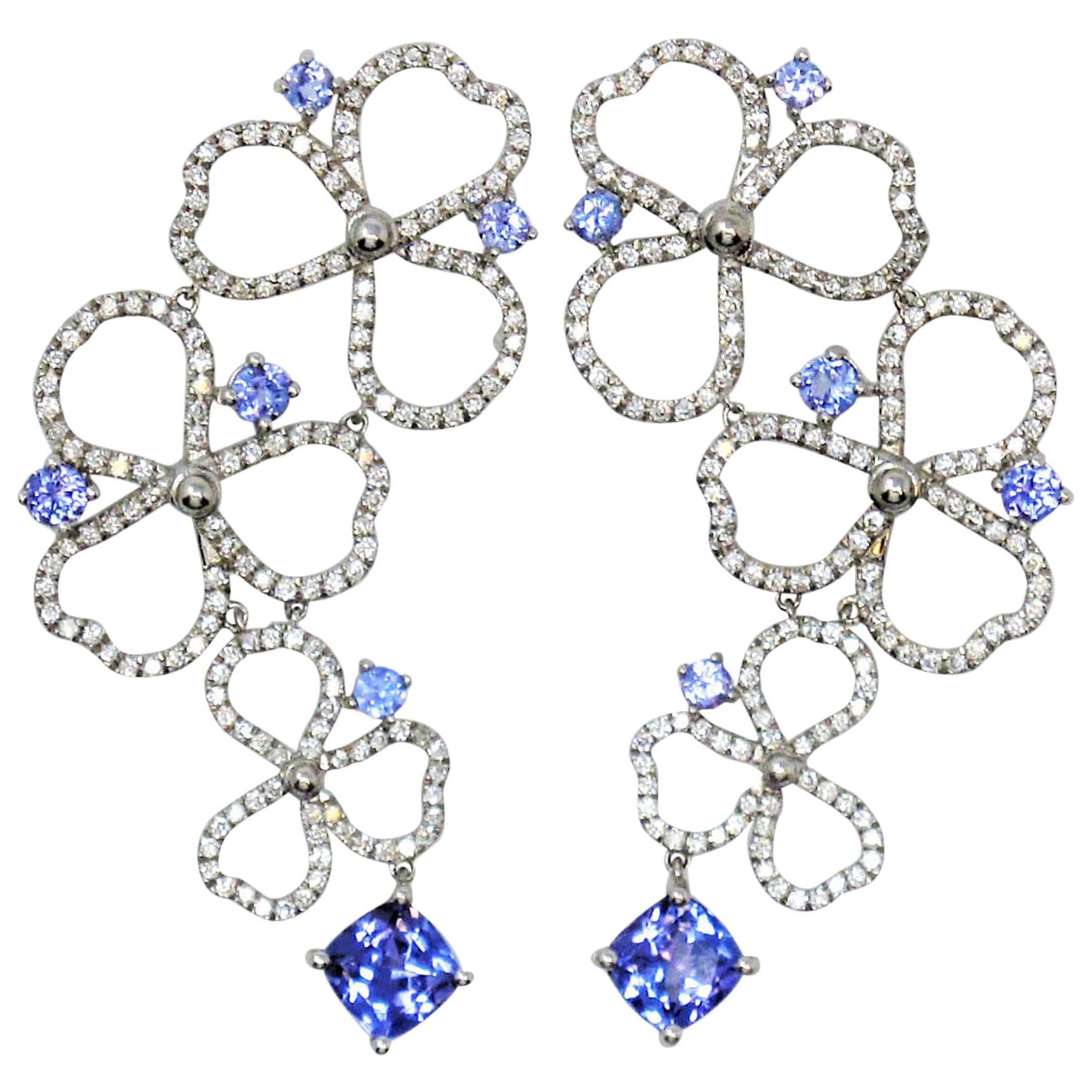 Tiffany & Co. Paper Flowers Diamond and Tanzanite Drop Earrings in Platinum For Sale