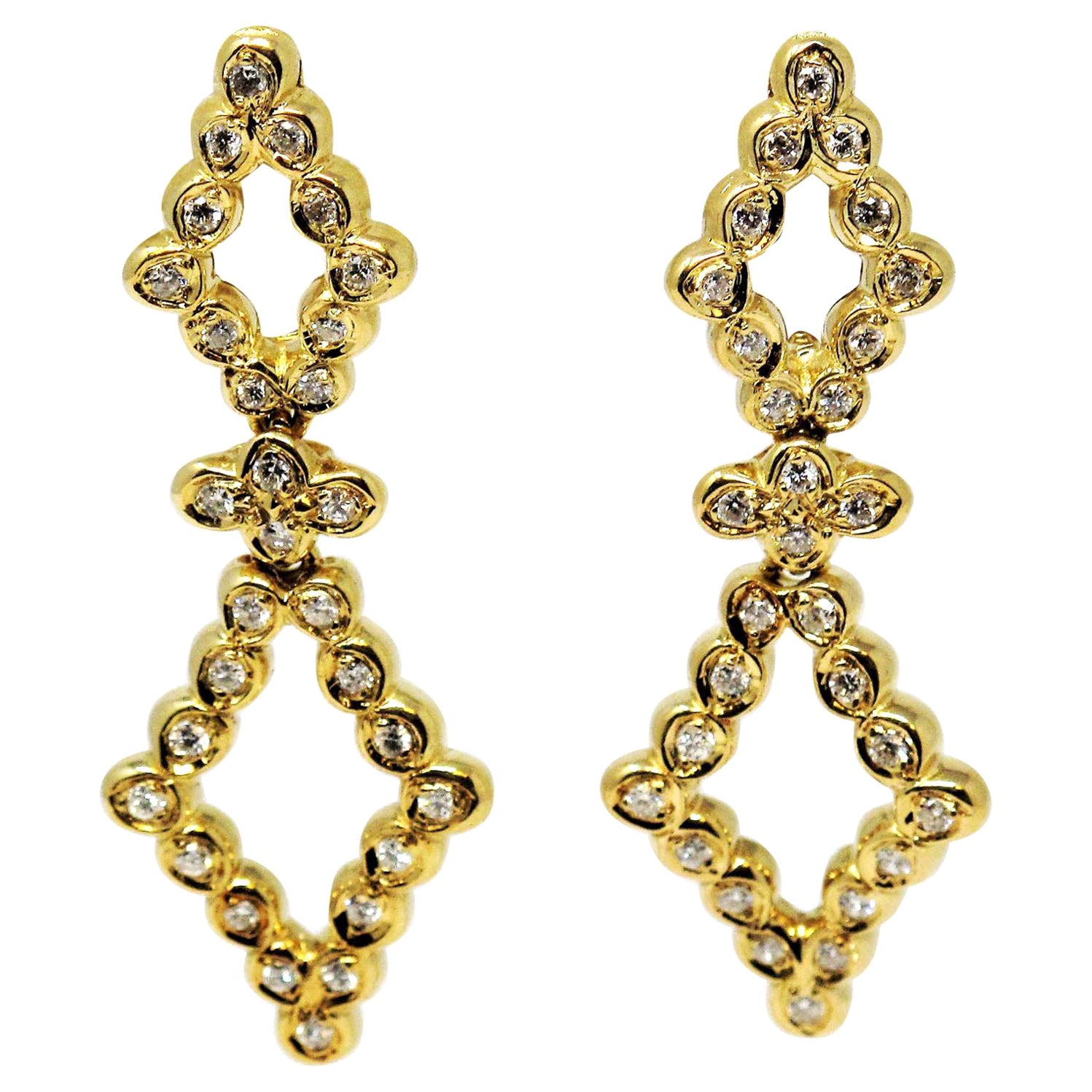 Open Diamond Drop 1.20 Carats Total Diamond Earrings in 18 Karat Yellow Gold