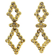 Open Diamond Drop 1.20 Carats Total Diamond Earrings in 18 Karat Yellow Gold