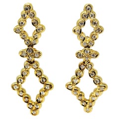 Open Diamond Drop 1.20 Carats Total Diamond Earrings in 18 Karat Yellow Gold