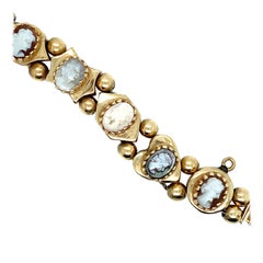 Vintage 14K Yellow Gold Cameo Slide Charm Bracelet