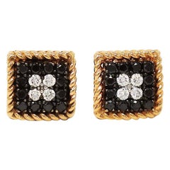 Boucles d'oreilles Palazzo Ducale en or rose 18 carats, diamants noirs et blancs