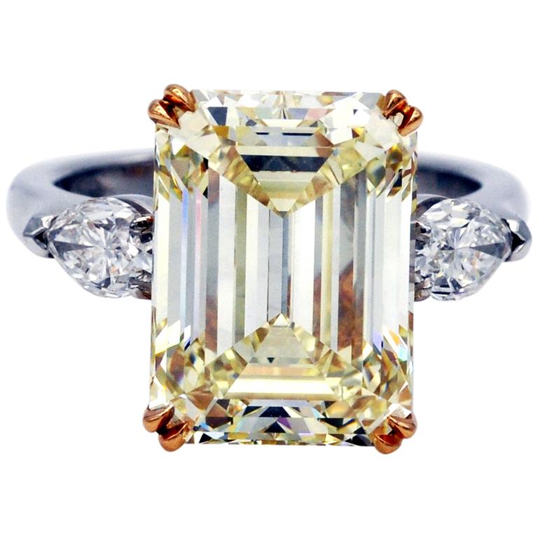 7.66 Carat GIA Certified Fancy Yellow Emerald Cut Diamond Gold ...