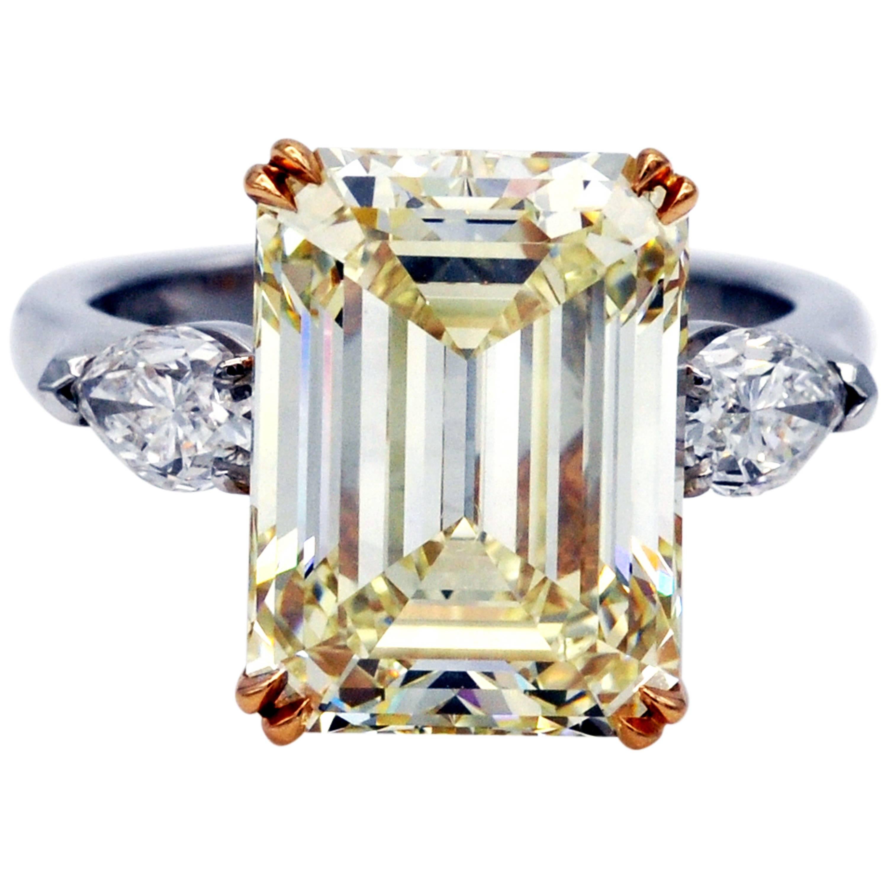 7.66 Carat GIA Certified Fancy Yellow Emerald Cut Diamond Gold Solitaire Ring