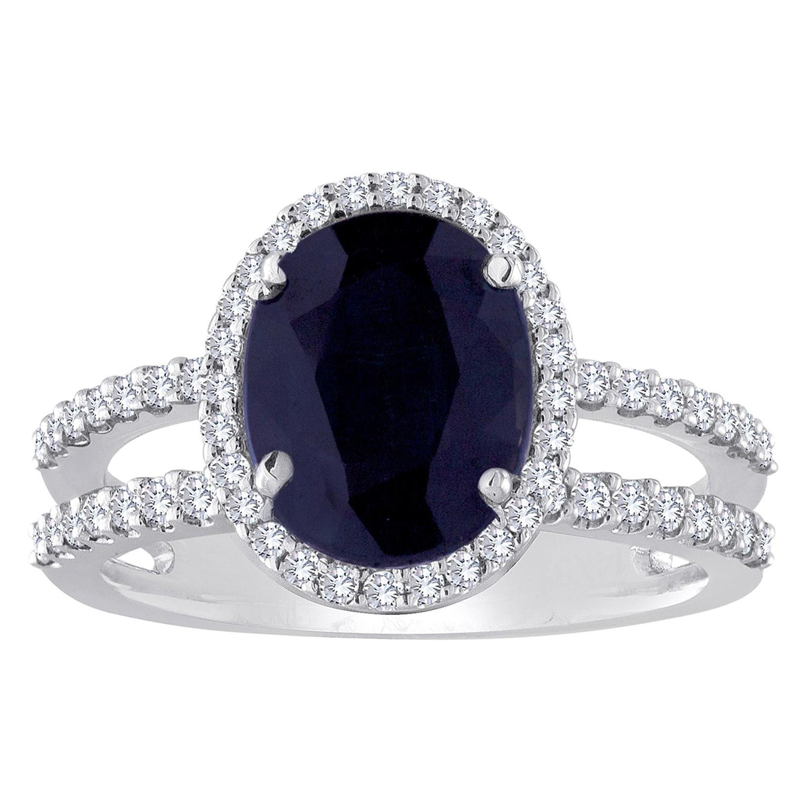 2,82 Karat Ovaler blauer Saphir-Diamant-Goldring im Angebot