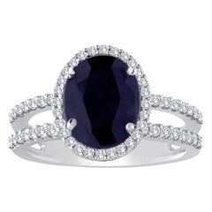 2.82 Carat Oval Blue Sapphire Diamond Gold Ring