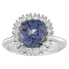 AGL Certified 3.97 Carat No Heat Cushion Blue Violet Sapphire Diamond Gold Ring