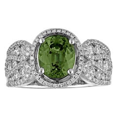 Certified 3.08 Carat Oval Green Sapphire Diamond Gold Ring
