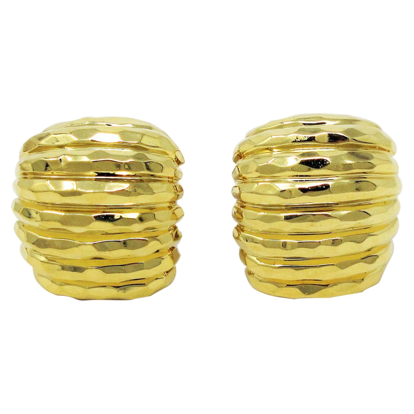 Henry Dunay Hammered Ridged 18 Karat Yellow Gold Clip-On Earrings For Sale
