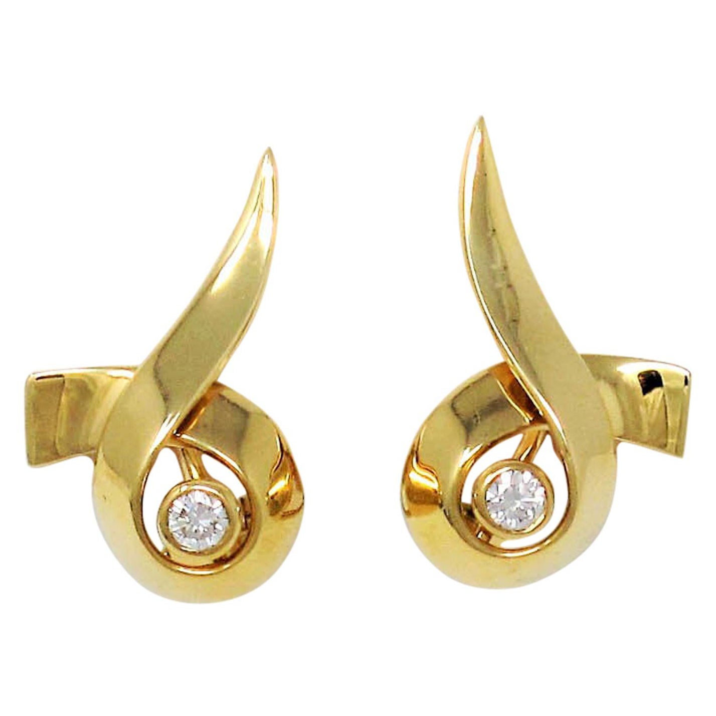 Paloma Picasso for Tiffany & Co. 18 Karat Gold Ribbon Earrings with Diamond For Sale