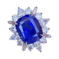 GRS Certified 13.75 Ct Royal /Vivid Blue Ceylon Sapphire & Diamond Platinum Ring