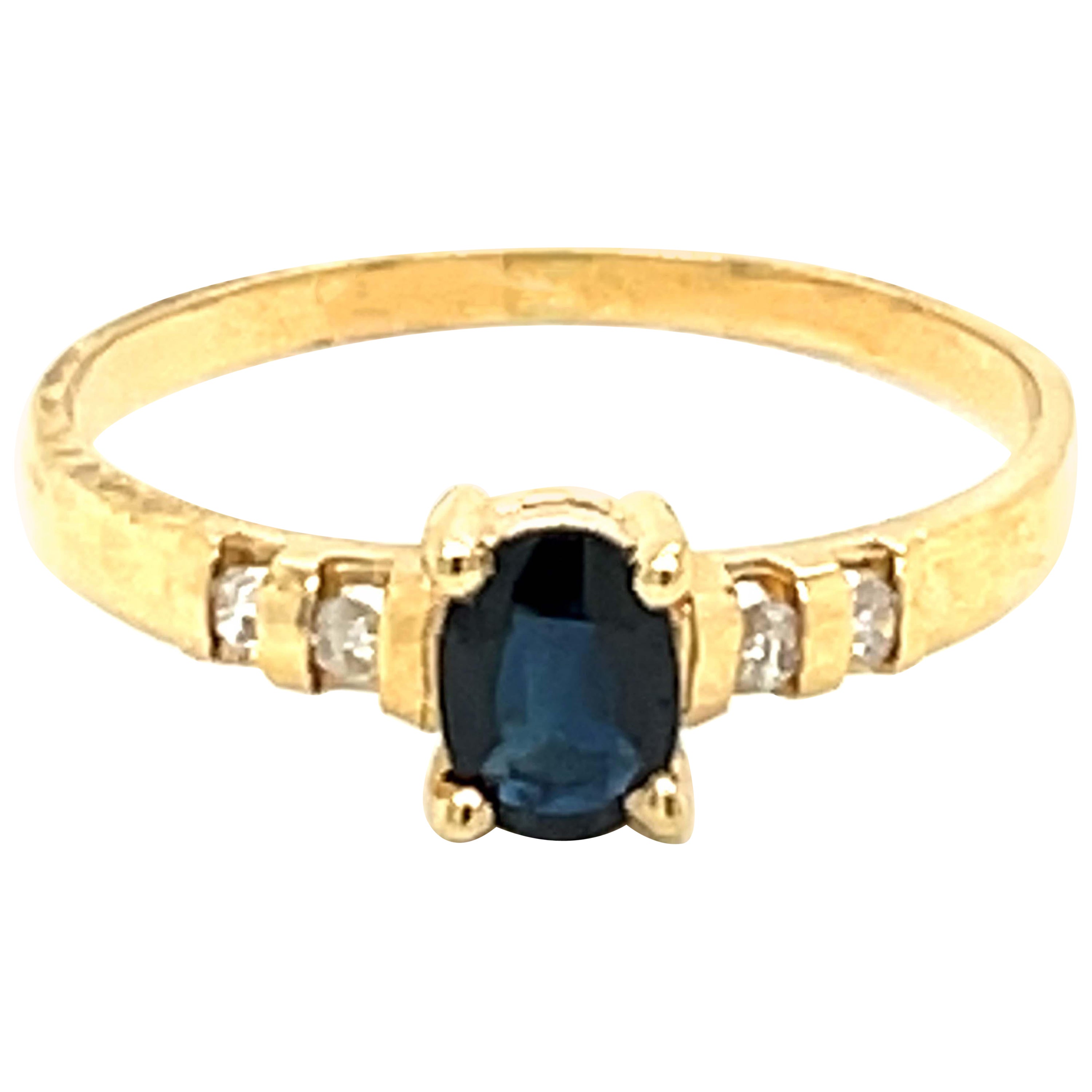 Saphir und Diamant Ring in 14k Gelbgold im Angebot